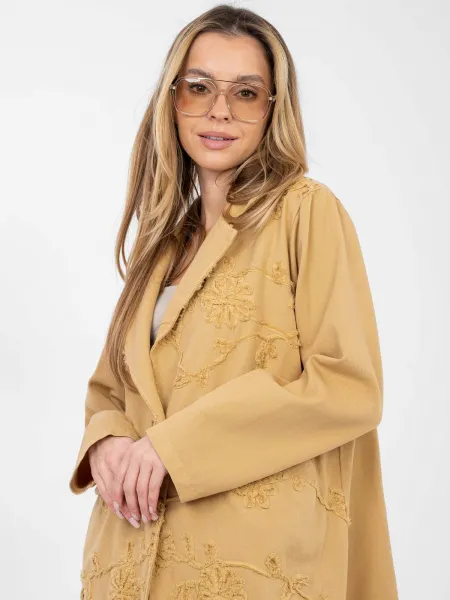 Dámska camel bunda s výšivkou