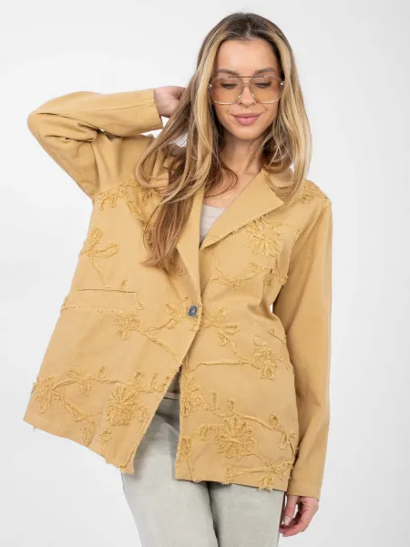 Dámska camel bunda s výšivkou