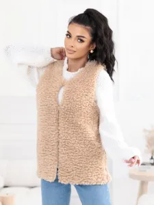 Factory Dámska teddy vesta baránok – béžová / čierna Farba: Čierna, Veľkosť: M