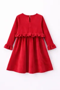 Fashionkids Dievčenské velúrové šaty s volánom – červené, veľkosť 104 Farba: Červená, Veľkosť: 104