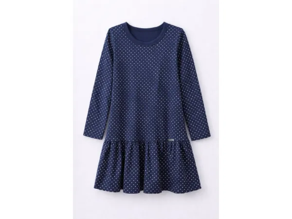 Fashionkids Dievčenské šaty s bodkami – tmavomodré Farba: Modrá, Veľkosť: 128