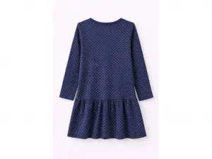 Fashionkids Dievčenské šaty s bodkami – tmavomodré Farba: Modrá, Veľkosť: 128