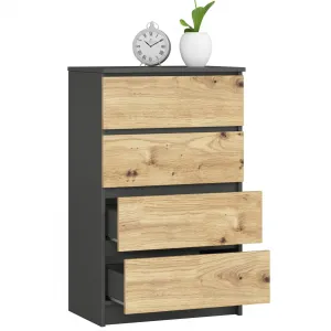 Ak furniture Komoda Kuba 60 cm - 4 šuplíky grafit/dub artisan