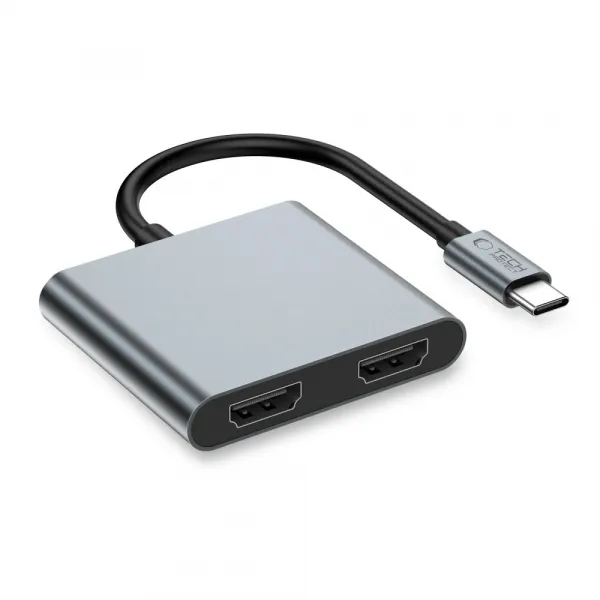Tech-Protect HB08 HUB adaptér USB-C - USB 2.0 / 2x HDMI 4K, šedý
