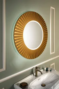 SAPHO - PRIDE STRIP guľaté zrkadlo s LED osvetlením v ráme, priemer 90cm, bronz PD954