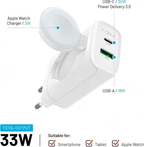 Síťová nabíječka FIXED Power Socket, 33W, bílá