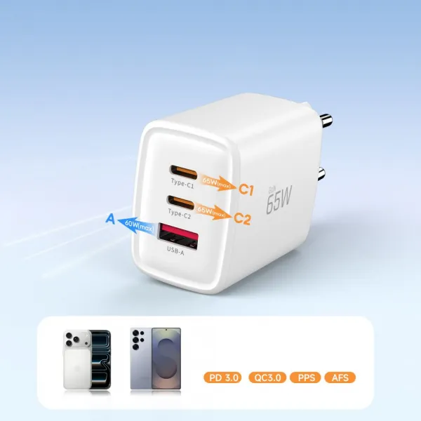 Tech-Protect NCA65W GAN 3-Port Charger PD65W/QC3.0