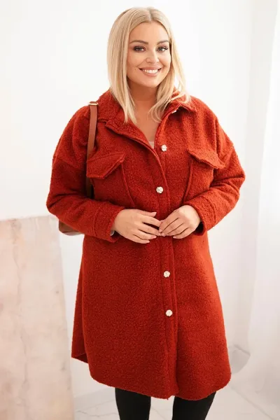 Legínovo Dámsky kabát Plus Size s vlnou zapínaný na gombíky s vreckami a golierom béžový Farba: Sivá, Veľkosť: UNI