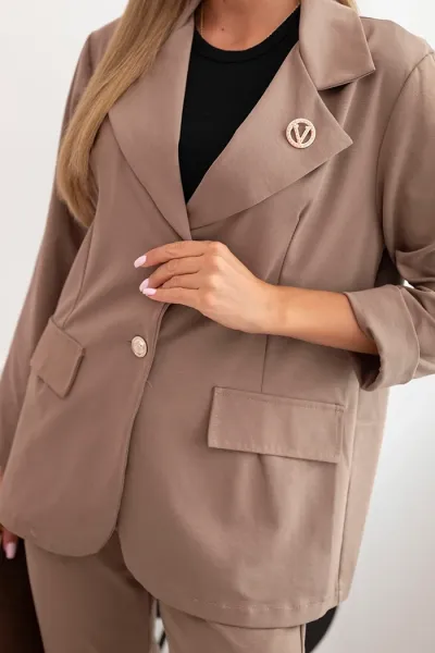 Legínovo Dámsky komplet Punto elegantné sako a nohavice hnedý Farba: Modrá, Veľkosť: UNI