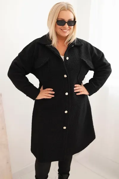 Legínovo Dámsky kabát Plus Size s vlnou zapínaný na gombíky s vreckami a golierom béžový Farba: Sivá, Veľkosť: UNI