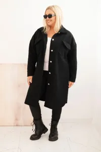 Legínovo Dámsky kabát Plus Size s vlnou zapínaný na gombíky s vreckami a golierom béžový Farba: Sivá, Veľkosť: UNI