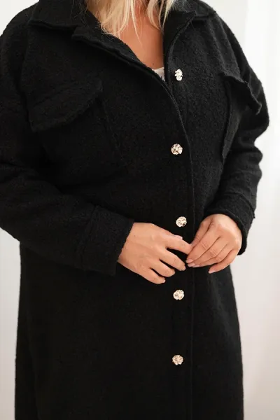 Legínovo Dámsky kabát Plus Size s vlnou zapínaný na gombíky s vreckami a golierom béžový Farba: Sivá, Veľkosť: UNI