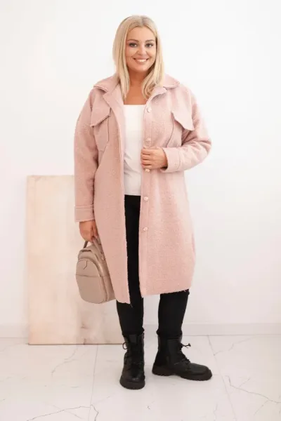 Legínovo Dámsky kabát Plus Size s vlnou zapínaný na gombíky s vreckami a golierom béžový Farba: Sivá, Veľkosť: UNI