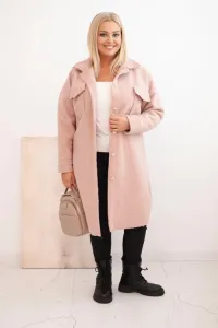 Legínovo Dámsky kabát Plus Size s vlnou zapínaný na gombíky s vreckami a golierom béžový Farba: Sivá, Veľkosť: UNI