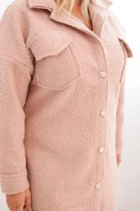 Legínovo Dámsky kabát Plus Size s vlnou zapínaný na gombíky s vreckami a golierom béžový Farba: Sivá, Veľkosť: UNI