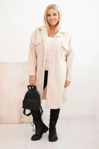 Legínovo Dámsky kabát Plus Size s vlnou zapínaný na gombíky s vreckami a golierom béžový Farba: Sivá, Veľkosť: UNI