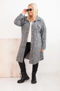 Legínovo Dámsky kabát Plus Size s vlnou zapínaný na gombíky s vreckami a golierom béžový Farba: Sivá, Veľkosť: UNI