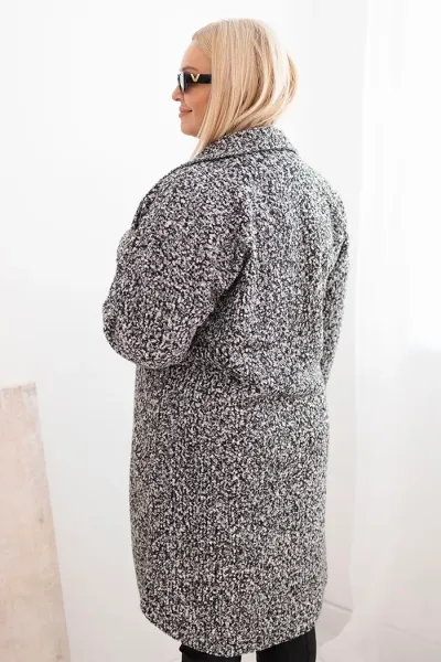 Legínovo Dámsky kabát Plus Size s vlnou zapínaný na gombíky s vreckami a golierom béžový Farba: Sivá, Veľkosť: UNI