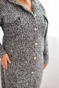 Legínovo Dámsky kabát Plus Size s vlnou zapínaný na gombíky s vreckami a golierom béžový Farba: Sivá, Veľkosť: UNI