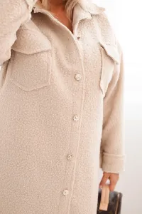 Legínovo Dámsky kabát Plus Size s vlnou zapínaný na gombíky s vreckami a golierom béžový Farba: Sivá, Veľkosť: UNI