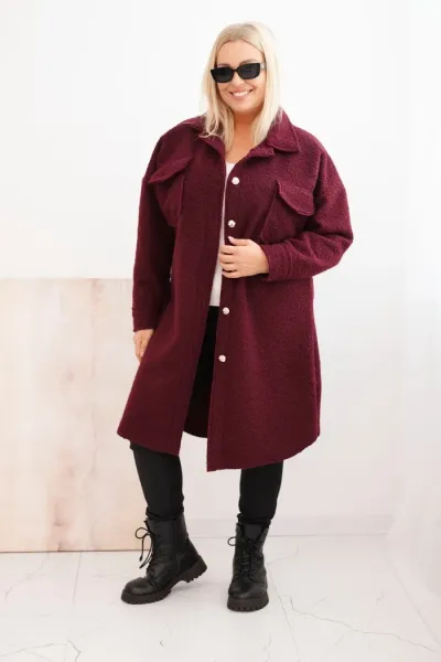 Legínovo Dámsky kabát Plus Size s vlnou zapínaný na gombíky s vreckami a golierom béžový Farba: Sivá, Veľkosť: UNI