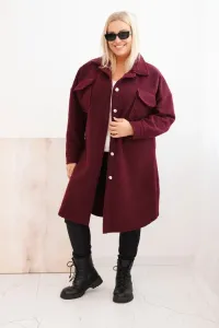 Legínovo Dámsky kabát Plus Size s vlnou zapínaný na gombíky s vreckami a golierom béžový Farba: Sivá, Veľkosť: UNI