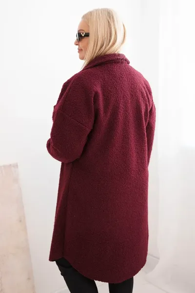 Legínovo Dámsky kabát Plus Size s vlnou zapínaný na gombíky s vreckami a golierom béžový Farba: Sivá, Veľkosť: UNI