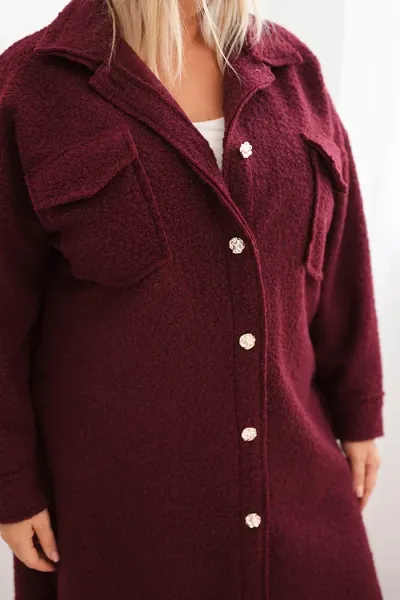 Legínovo Dámsky kabát Plus Size s vlnou zapínaný na gombíky s vreckami a golierom béžový Farba: Sivá, Veľkosť: UNI