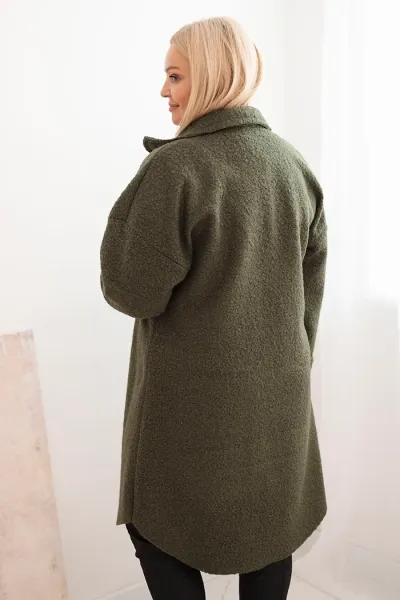 Legínovo Dámsky kabát Plus Size s vlnou zapínaný na gombíky s vreckami a golierom béžový Farba: Sivá, Veľkosť: UNI