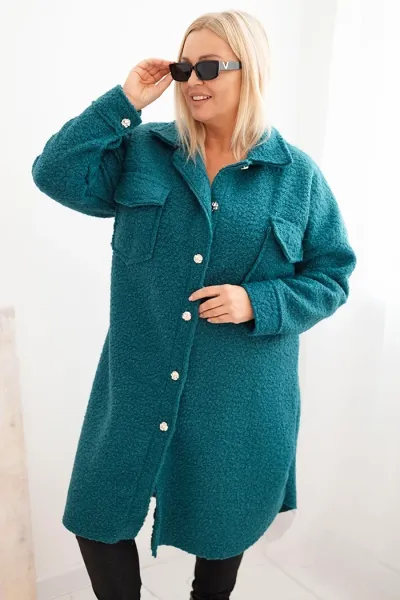 Legínovo Dámsky kabát Plus Size s vlnou zapínaný na gombíky s vreckami a golierom béžový Farba: Sivá, Veľkosť: UNI