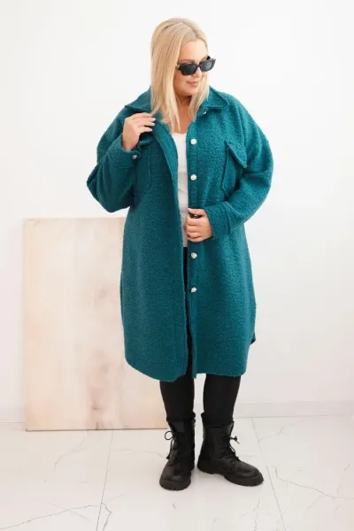 Legínovo Dámsky kabát Plus Size s vlnou zapínaný na gombíky s vreckami a golierom béžový Farba: Sivá, Veľkosť: UNI