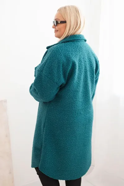 Legínovo Dámsky kabát Plus Size s vlnou zapínaný na gombíky s vreckami a golierom béžový Farba: Sivá, Veľkosť: UNI