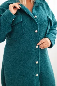 Legínovo Dámsky kabát Plus Size s vlnou zapínaný na gombíky s vreckami a golierom béžový Farba: Sivá, Veľkosť: UNI