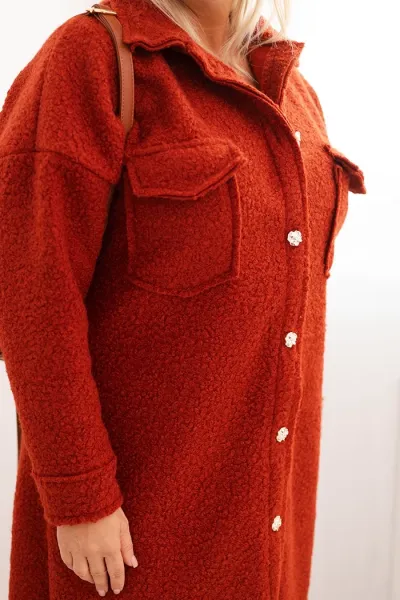 Legínovo Dámsky kabát Plus Size s vlnou zapínaný na gombíky s vreckami a golierom béžový Farba: Sivá, Veľkosť: UNI