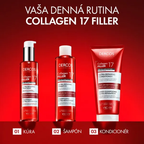 Vichy Dercos Collagen Filler 17 regeneračná kúra pre slabé vlasy s tendenciou vypadávať 150 ml