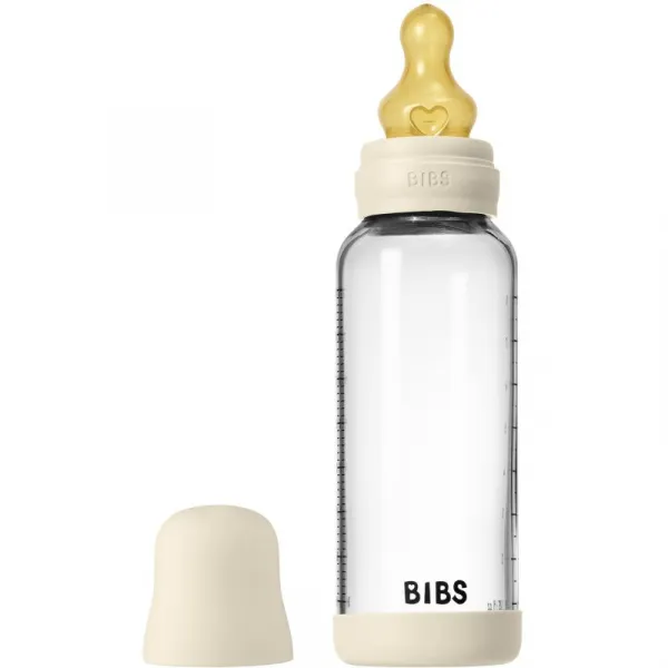 BIBS Baby Glass Bottle Round Latex antikoliková fľaša Ivory 240 ml