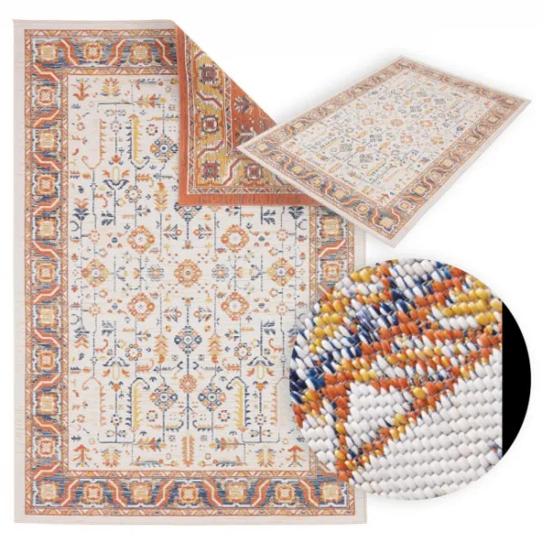 Šnúrkový obojstranný koberec ECHO FLORAL Ivory