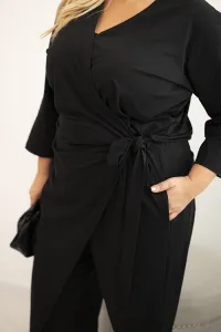 Legínovo Dámsky bavlnený overal Plus Size s viazaním v páse a 3/4 rukávom čierny Farba: Čierna, Veľkosť: 4XL