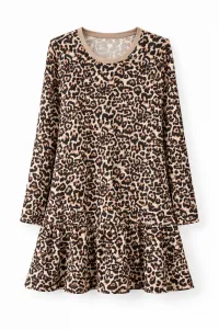 Fashionkids Dievčenské leopardie šaty s volánom, áčkový strih Farba: Bežová, Veľkosť: 152
