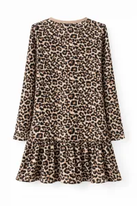 Fashionkids Dievčenské leopardie šaty s volánom, áčkový strih Farba: Bežová, Veľkosť: 152