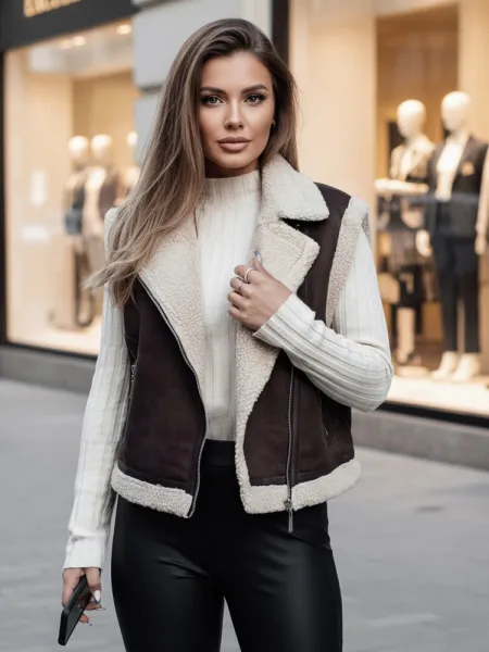 Dámska zamatová vesta s kožúškom WOOLZIP
