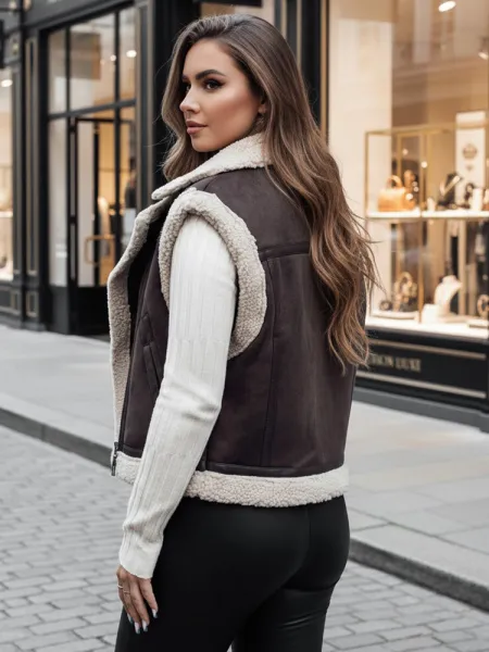 Dámska zamatová vesta s kožúškom WOOLZIP