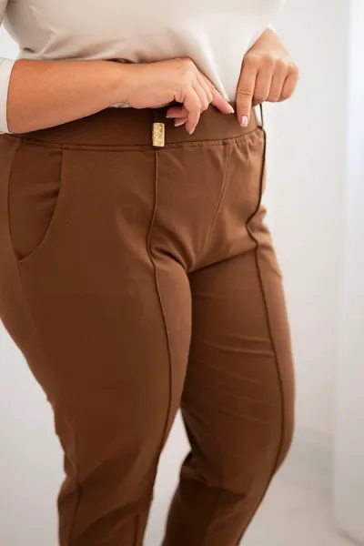 Legínovo Dámske bavlnené nohavice Plus Size s elastickým pásom ťavia hnedá Farba: Hnedá