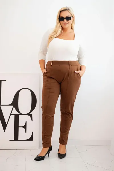 Legínovo Dámske bavlnené nohavice Plus Size s elastickým pásom ťavia hnedá Farba: Hnedá