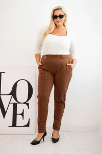 Legínovo Dámske bavlnené nohavice Plus Size s elastickým pásom ťavia hnedá Farba: Hnedá