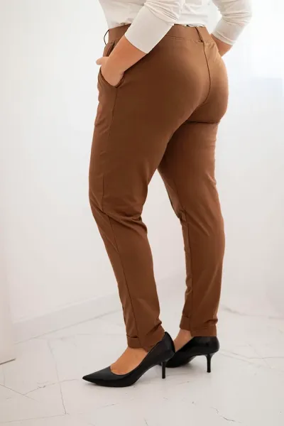 Legínovo Dámske bavlnené nohavice Plus Size s elastickým pásom ťavia hnedá Farba: Hnedá