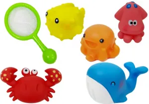 Lean Toys Kúpeľový set Vodné zvieratká so sieťkou – delfín, krab a ďalšie Material: Guma