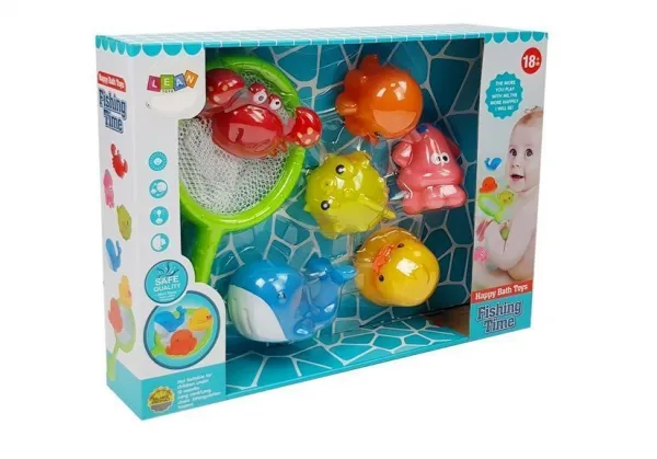 Lean Toys Kúpeľový set Vodné zvieratká so sieťkou – delfín, krab a ďalšie Material: Guma