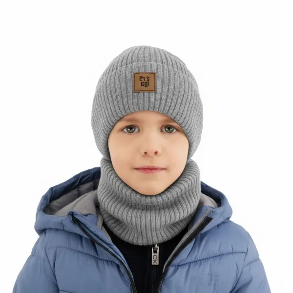 Agbo Chlapčenský merino set čiapka a nákrčník LET’S GO – jeseň / jar Farba: Mocca, Veľkosť: 50-52