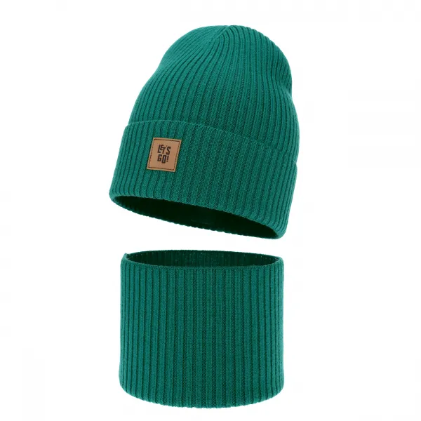Agbo Chlapčenský merino set čiapka a nákrčník LET’S GO – jeseň / jar Farba: Mocca, Veľkosť: 50-52